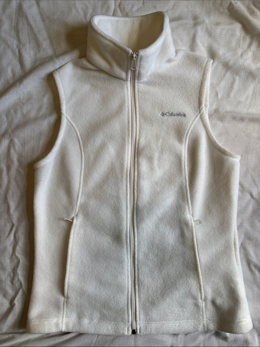 Columbia Cream/White Sleeveless Fleece Full-Zip Vest